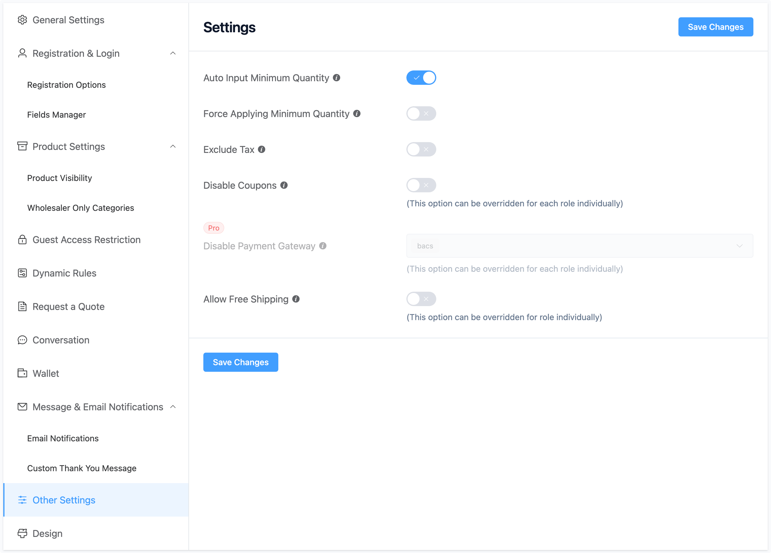 Additional settings configurations.
