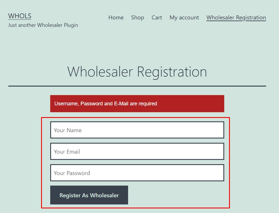 Wholesaler Registration Form Frontend