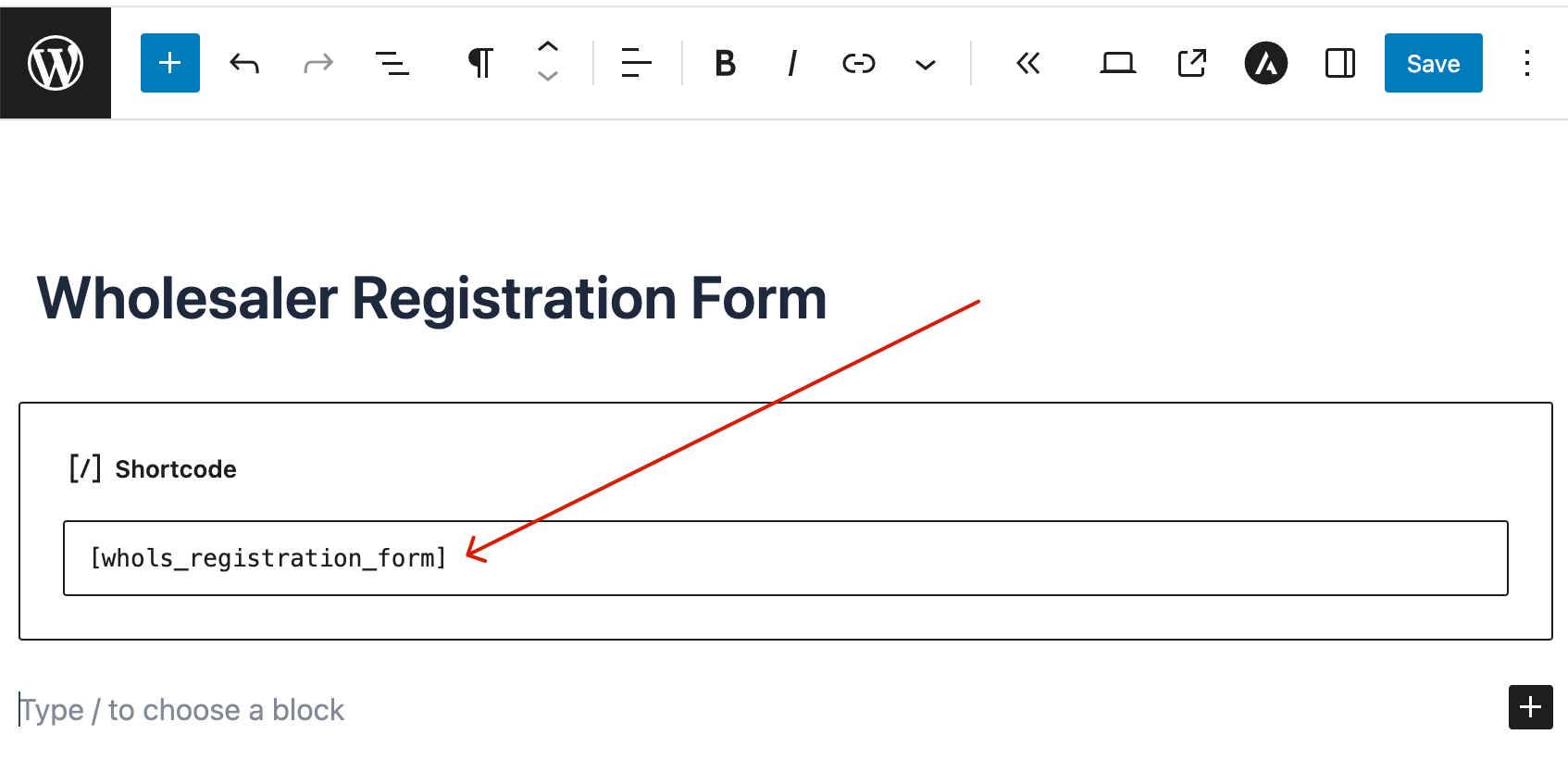 Embedding the registration form with shortcode.