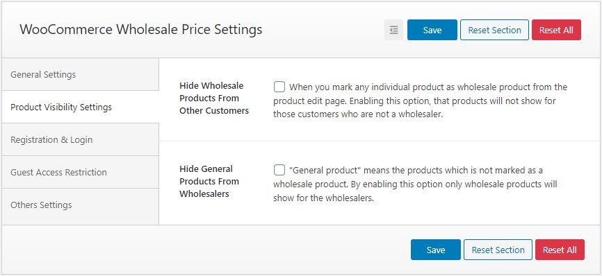 Product Visibility Settings