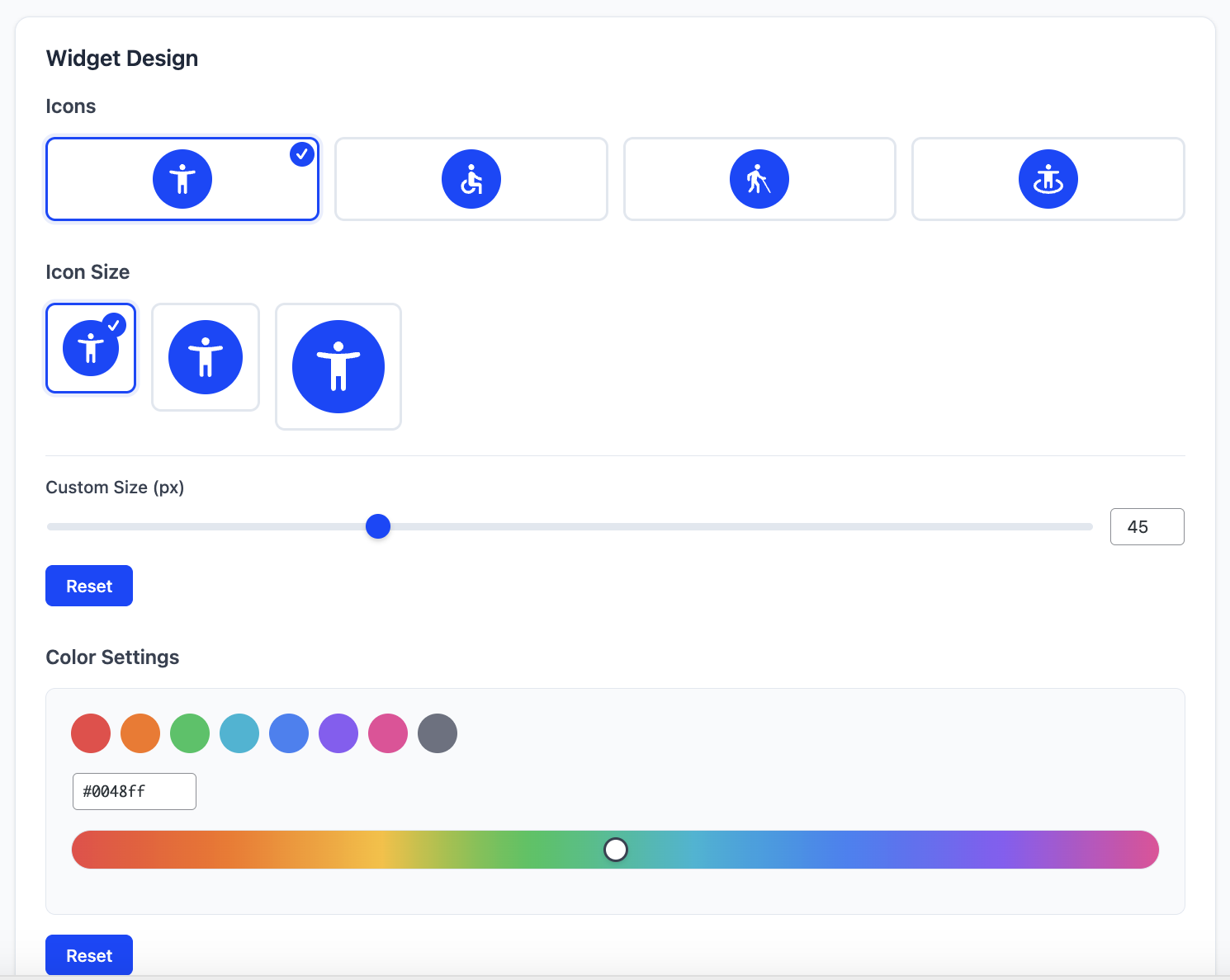 Brand customization: icon, size, colors