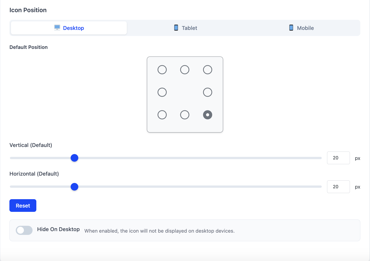 Widget settings: icon positioning on different devices