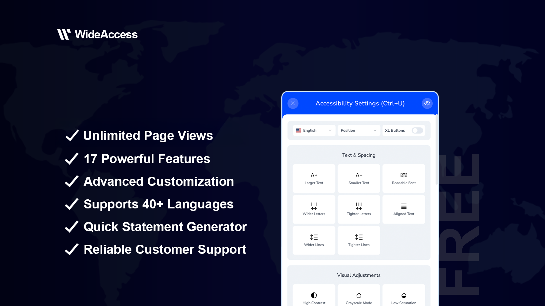 Widget settings: language, logo