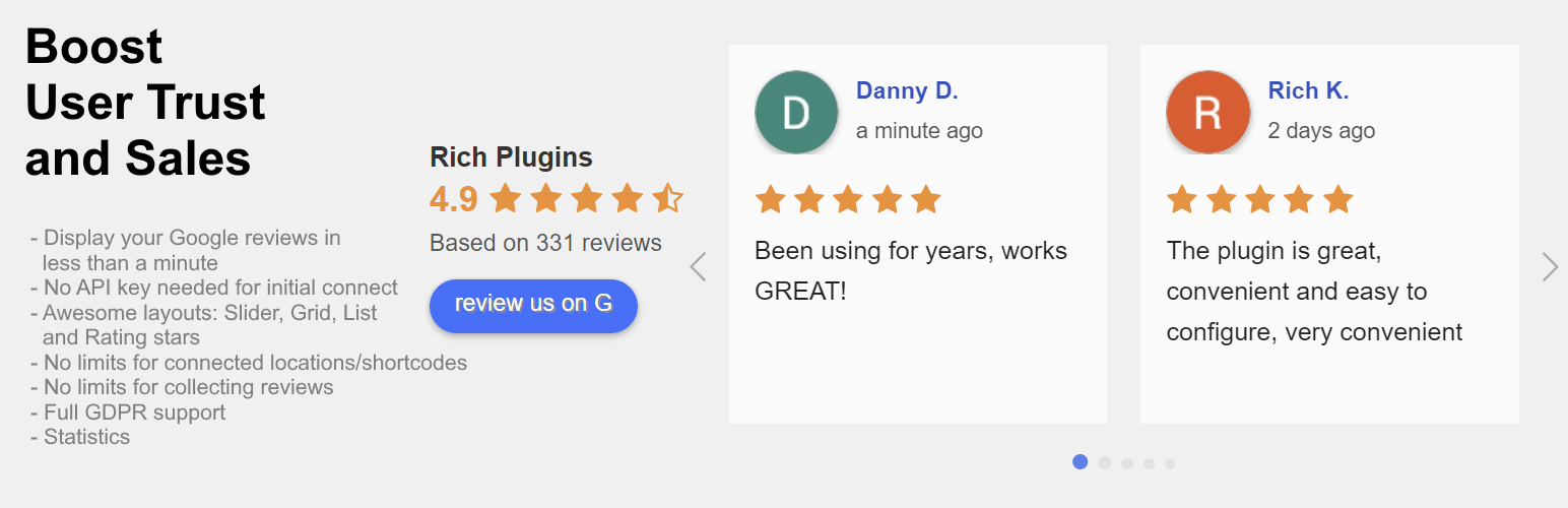 WordPress 外掛 Plugin for Google Reviews 的封面圖片。