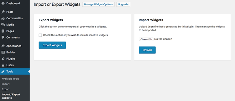 Widget Importer &amp; Exporter Feature