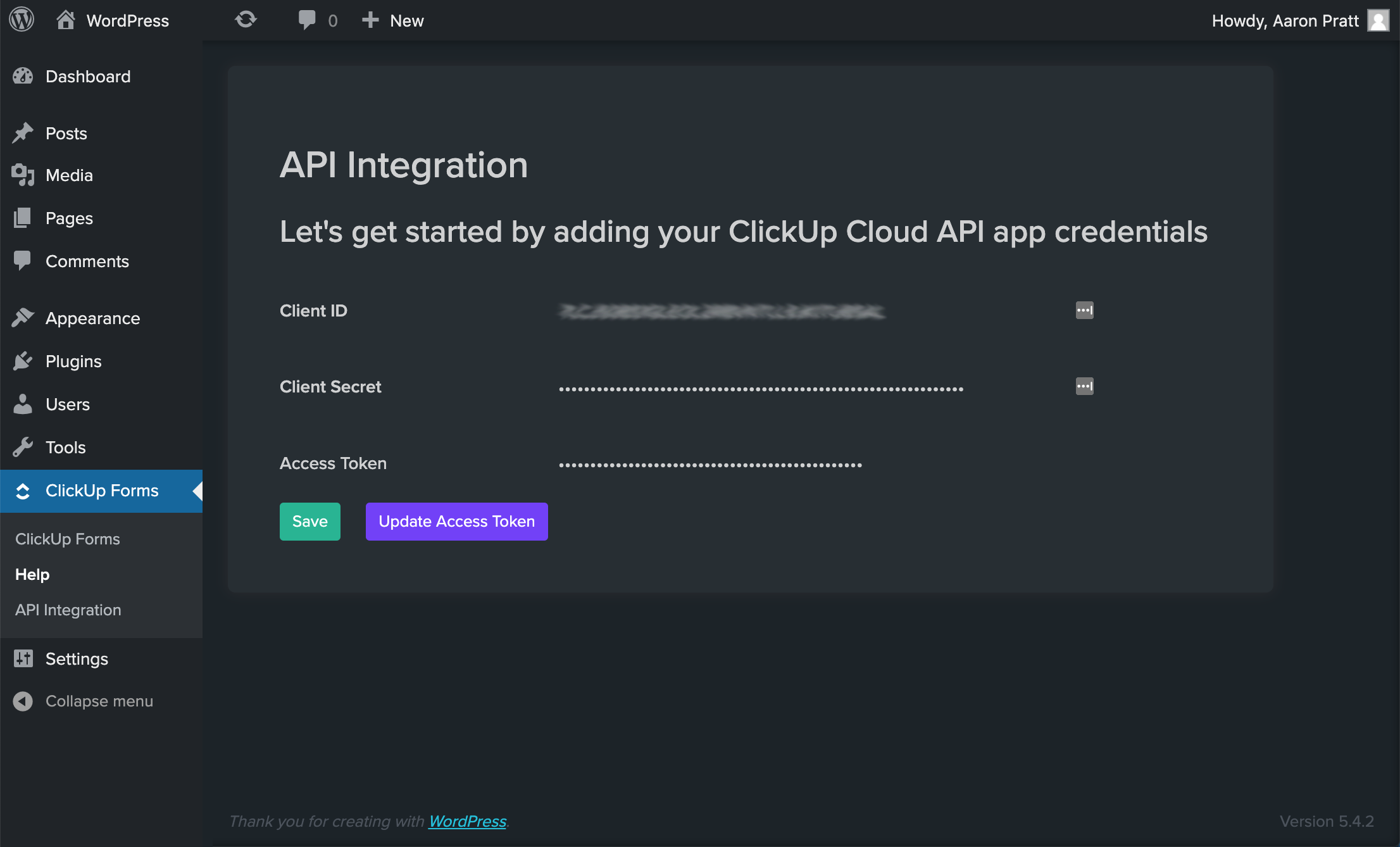 API Integration Settings Page