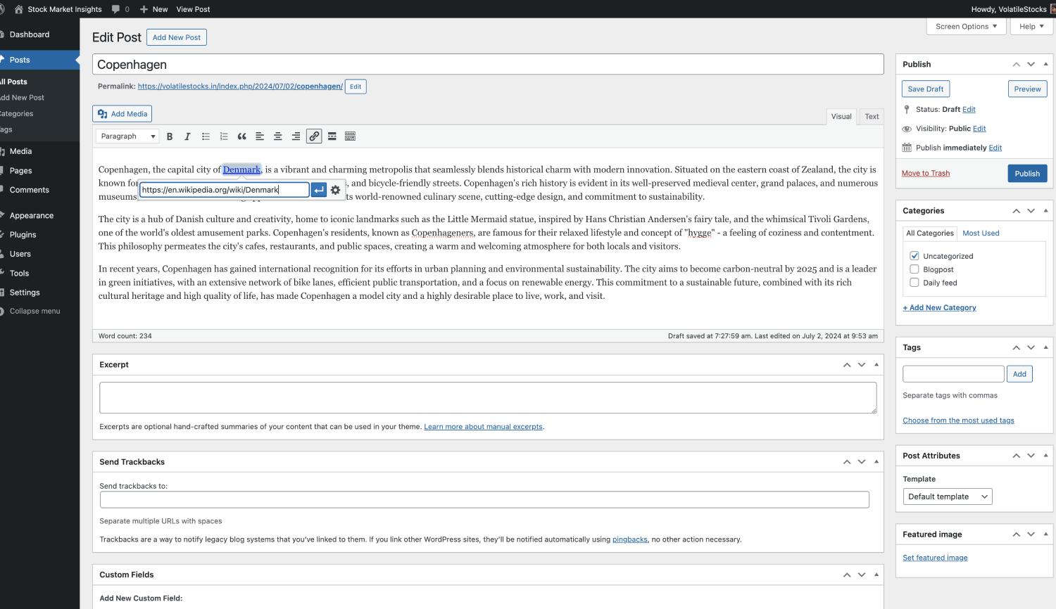 Add Wikipedia preview in the classic editor by inserting Wikipedia article link as usual