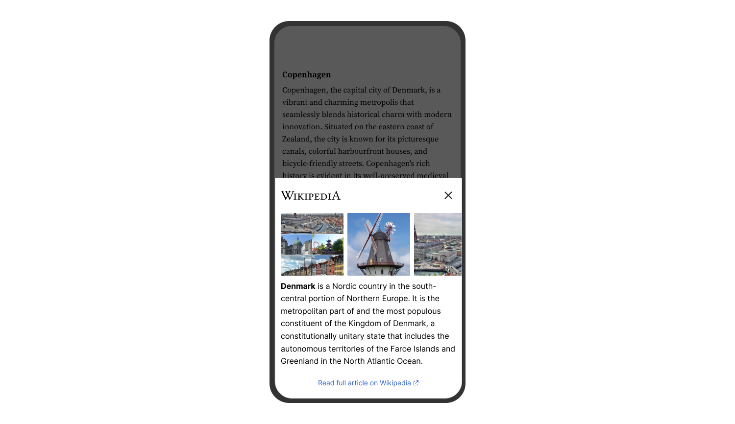 Wikipedia Preview on a mobile device
