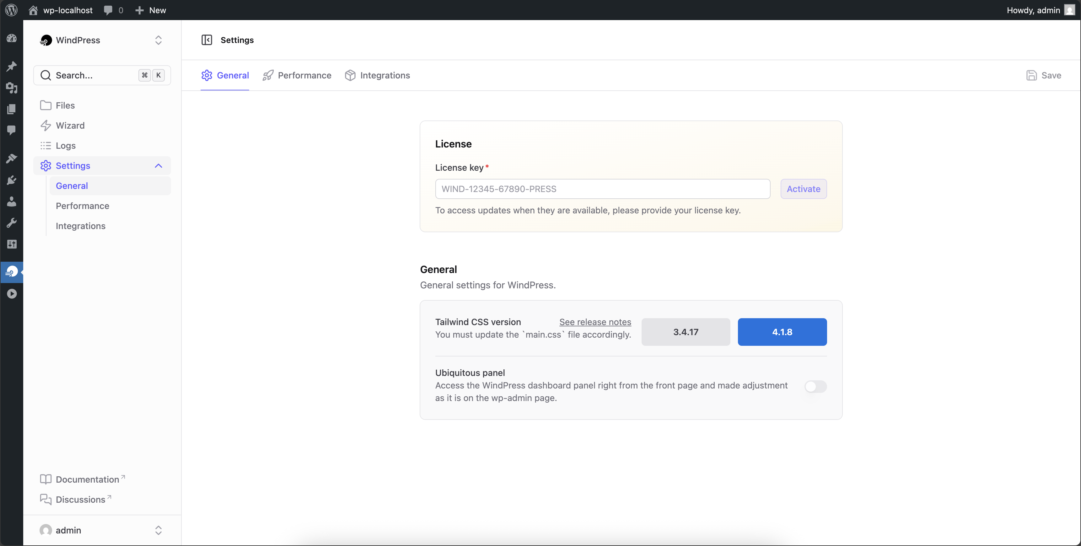 The WindPress settings page to choose the Tailwind CSS version.