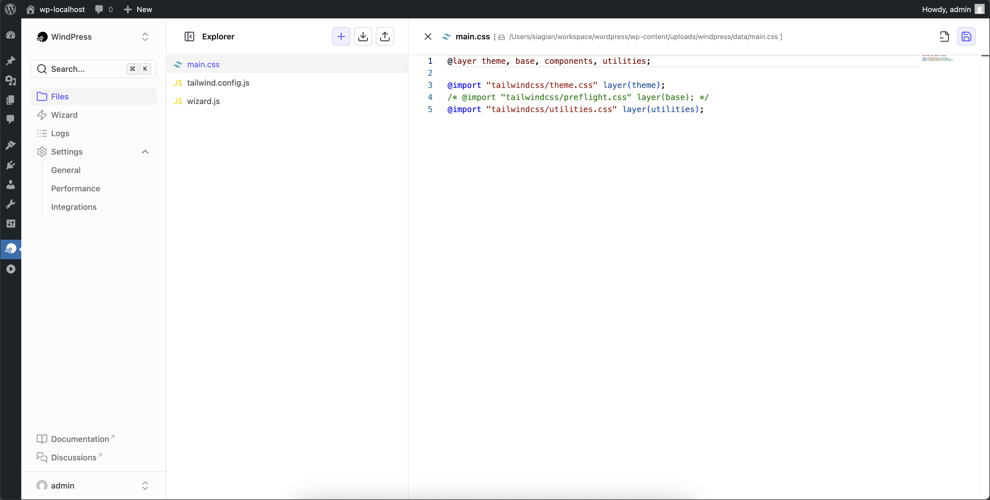 The <code>main.css</code> file editor, which let adding the custom CSS.