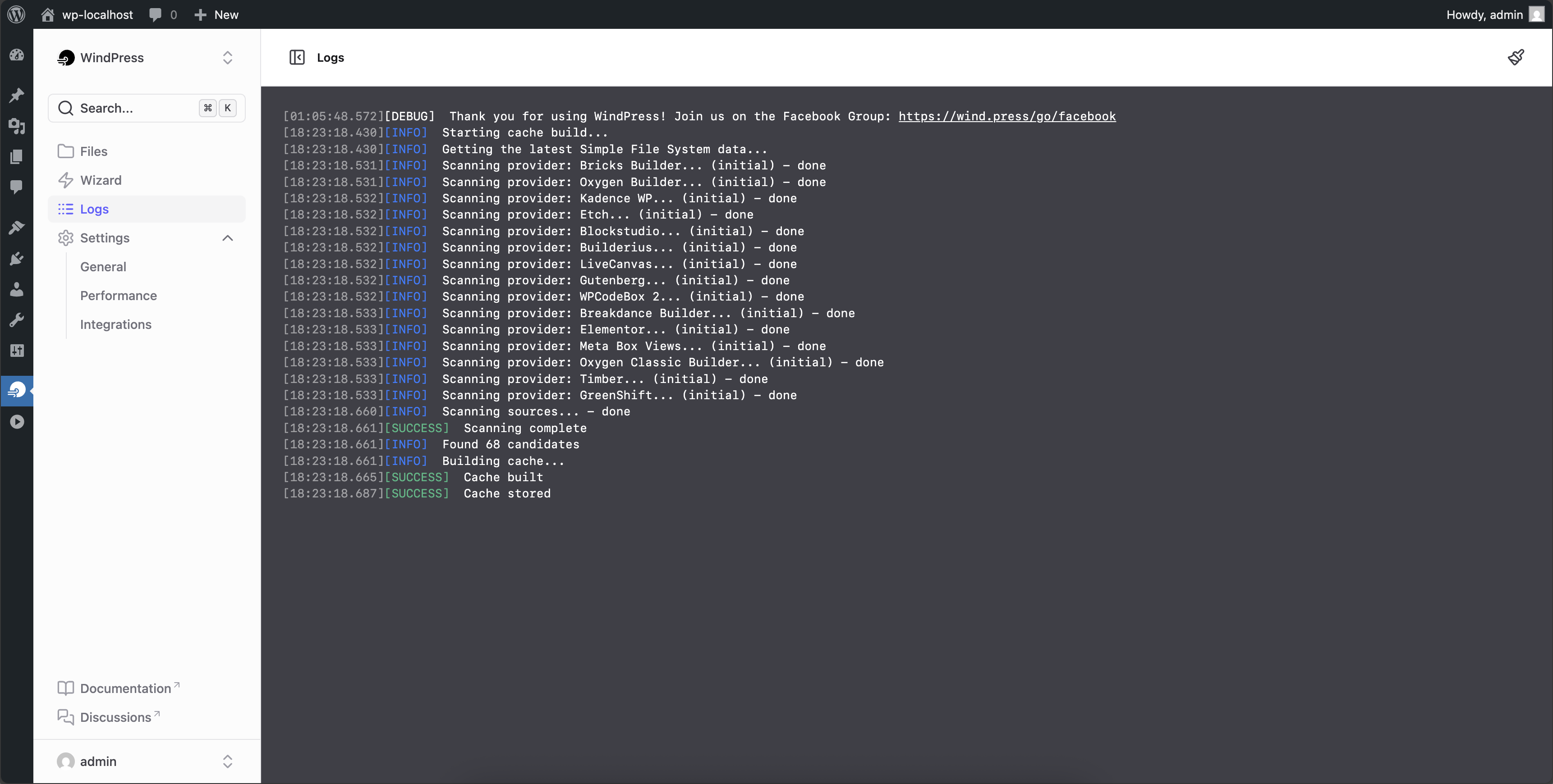 The WindPress log page to see the compiler logs.