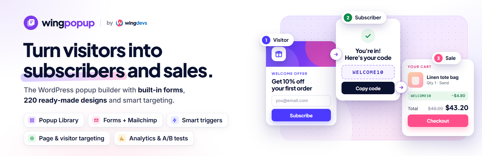 WordPress 外掛 Wing Popup – Powerful Popup Builder, Opt-in Forms, Mailchimp and Smart Triggers 的封面圖片