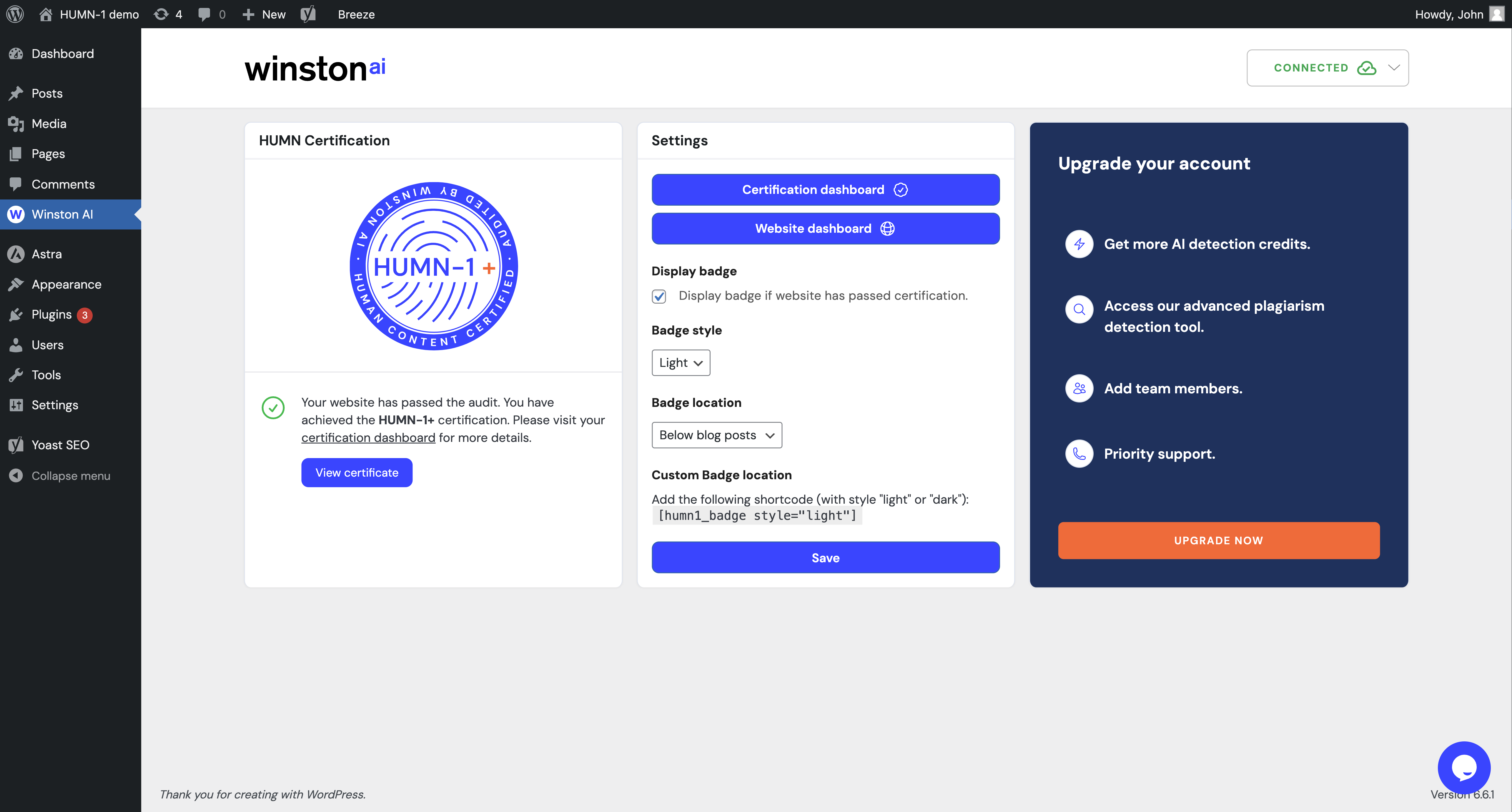 HUMN-1 AI Website Scanner &amp; Human Certification by Winston AI