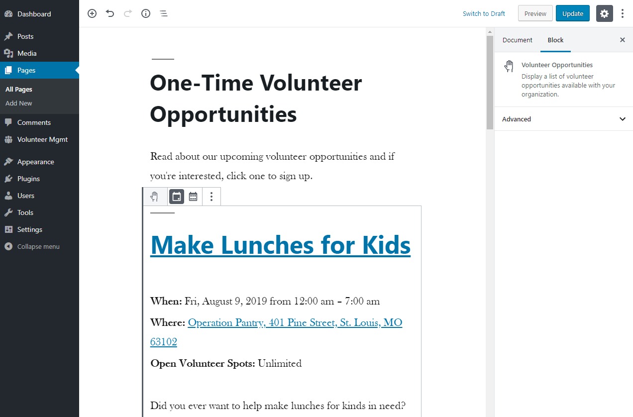 Easily Preview the Opportunities List in the Admin Using the Volunteer Opportunities Block