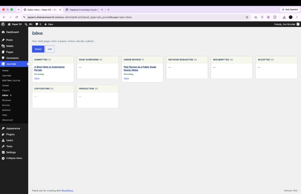 Editor inbox with status filters