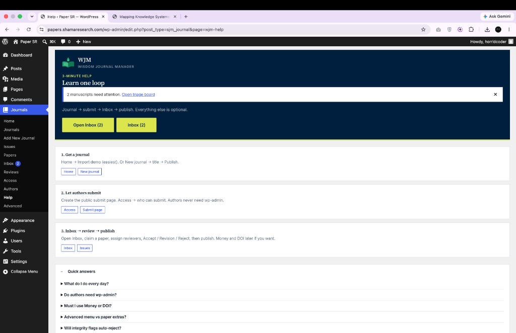 Getting started / help screen
