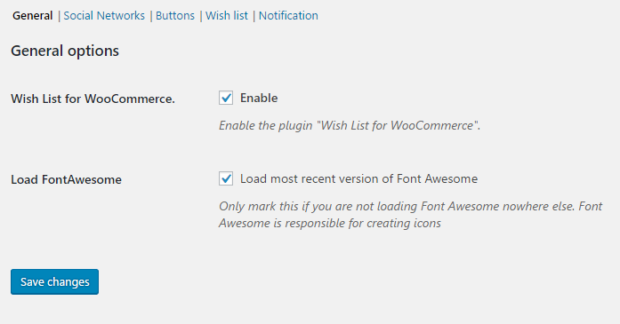 In general options you can turn on/off the plugin and choose to load icons from font awesome