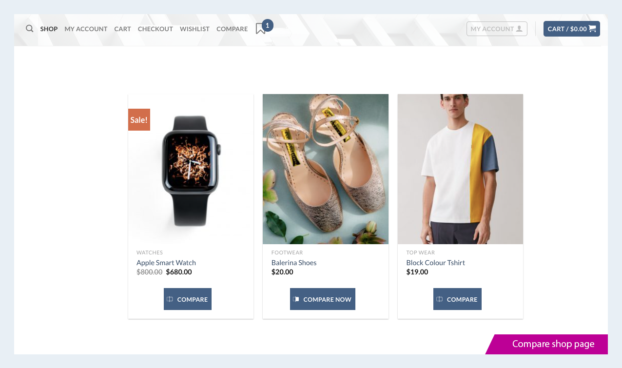 Compare shop page.