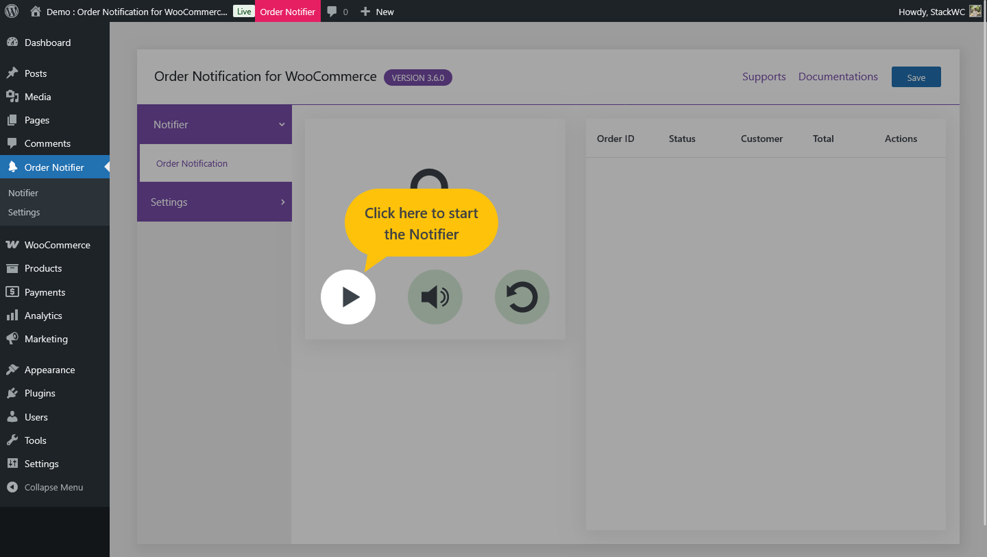 Click to Start the Audio Alerts Notifier