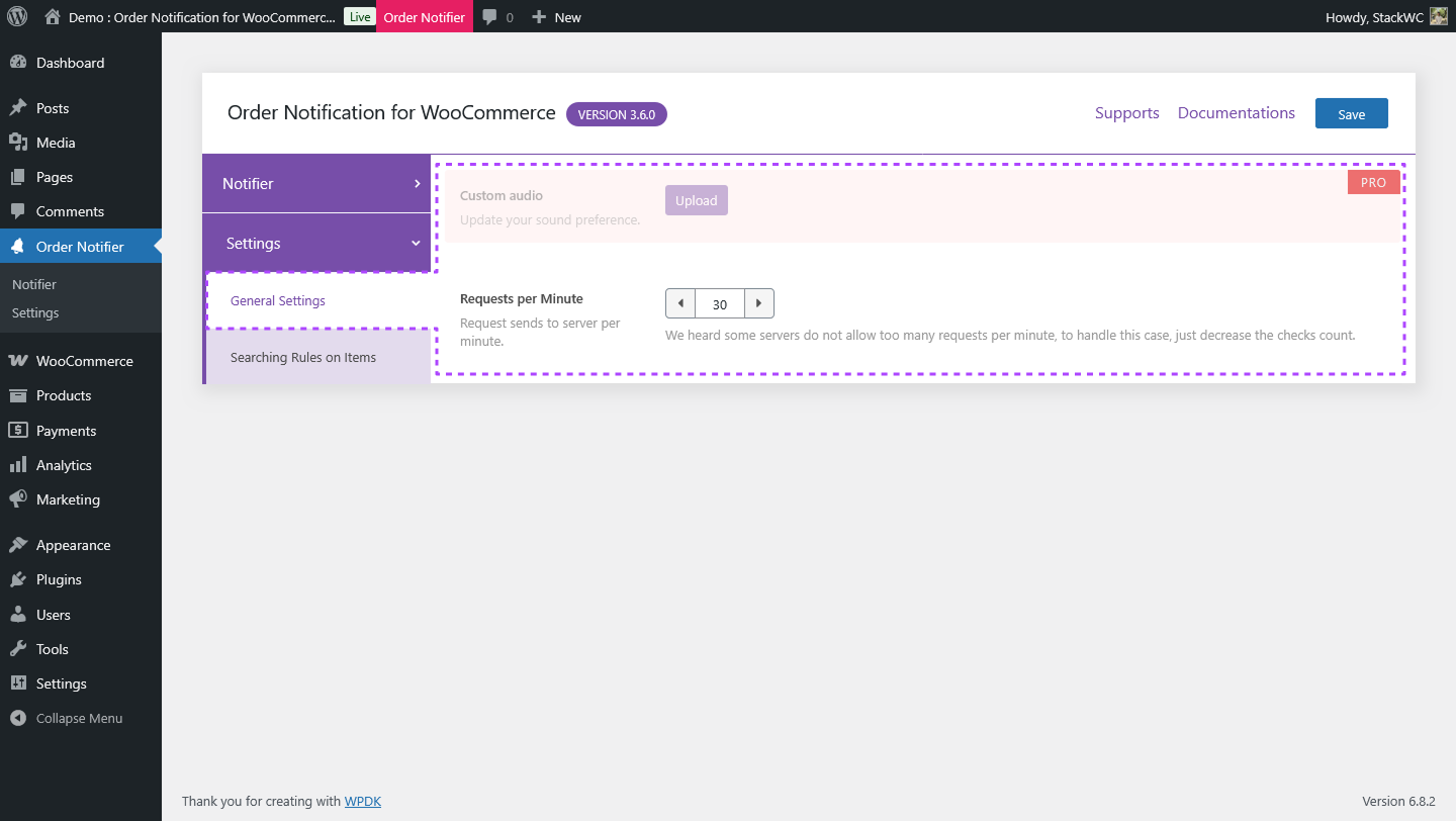 General Settings – Requests per Minute