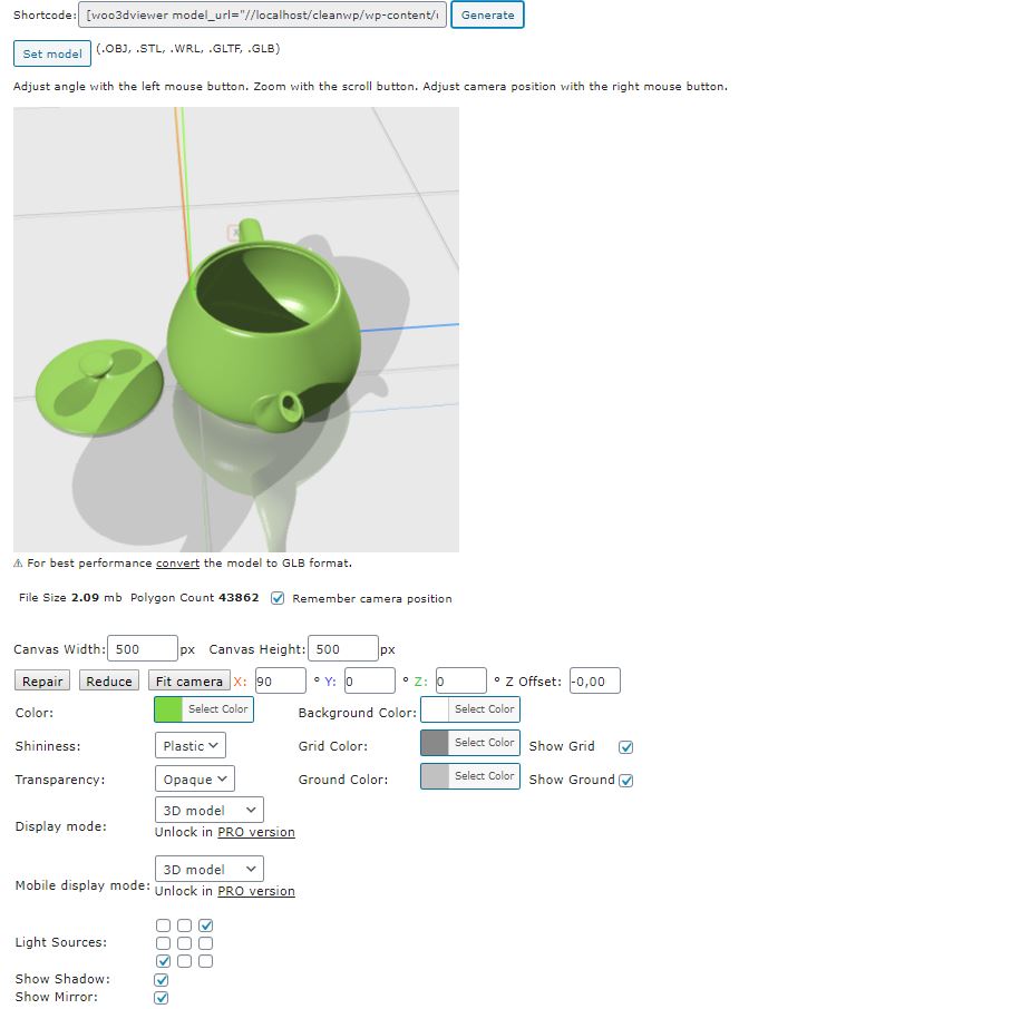 Backend - shortcode builder settings