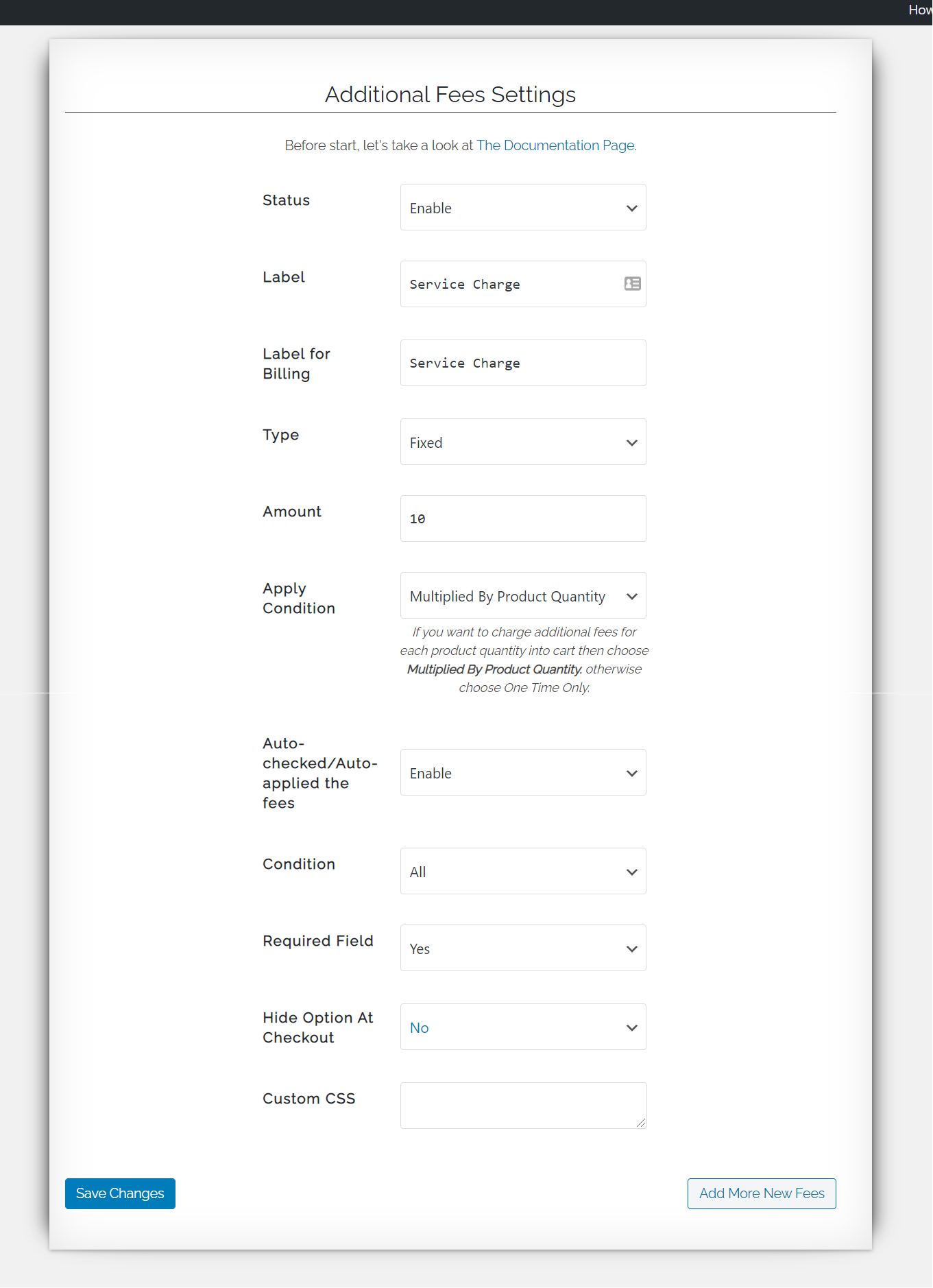 screenshot-1, SingleFees Settings 1