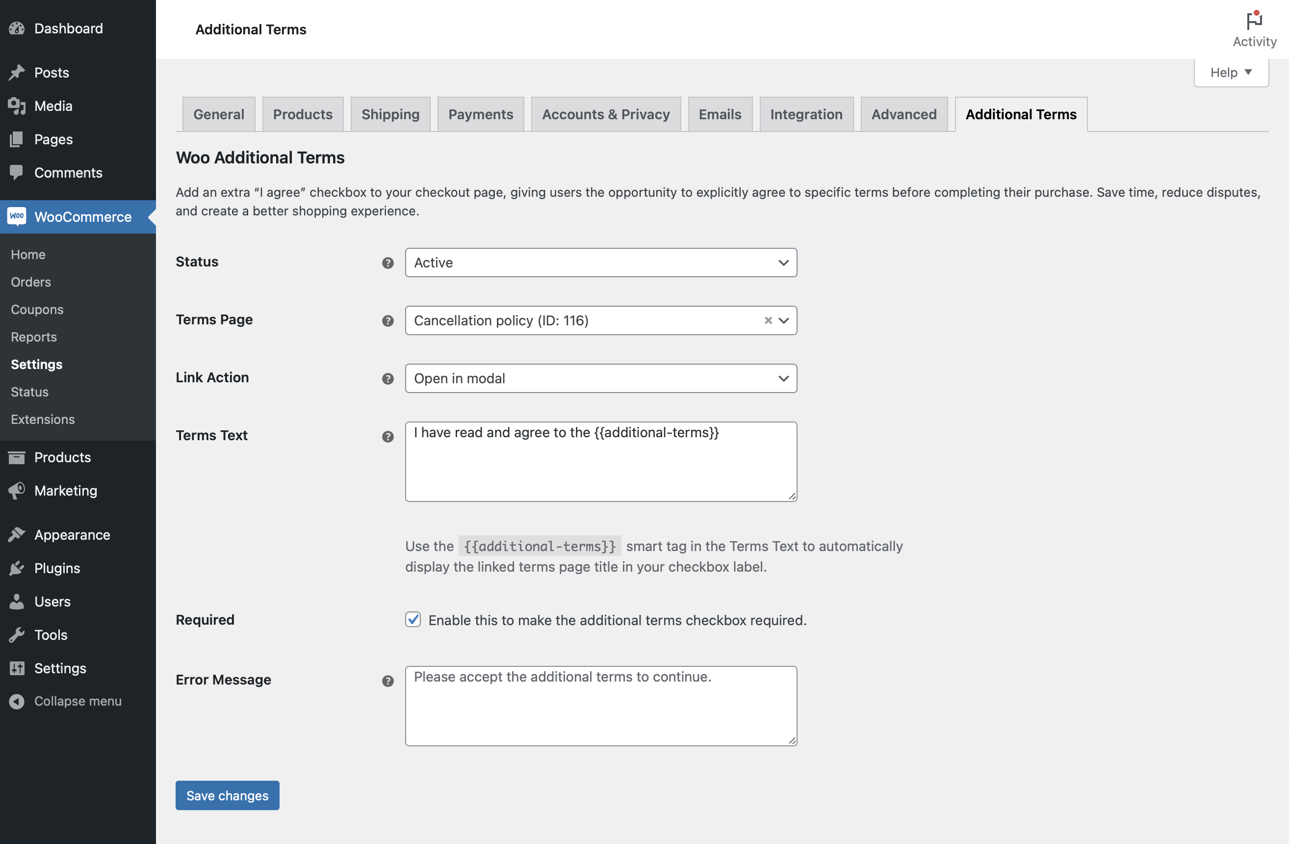 Plugin settings page.