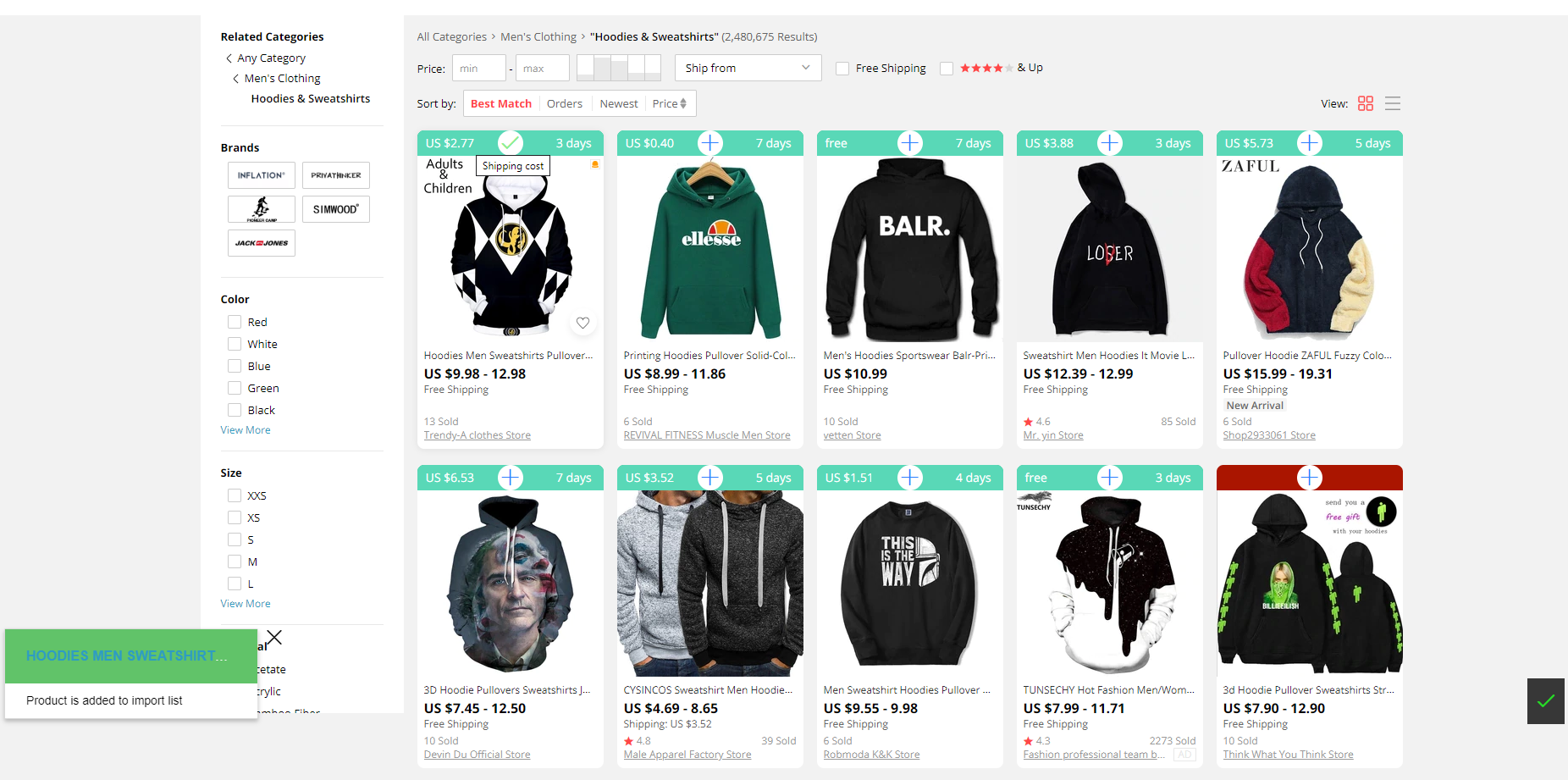 Import products on a AliExpress category page using Chrome extension