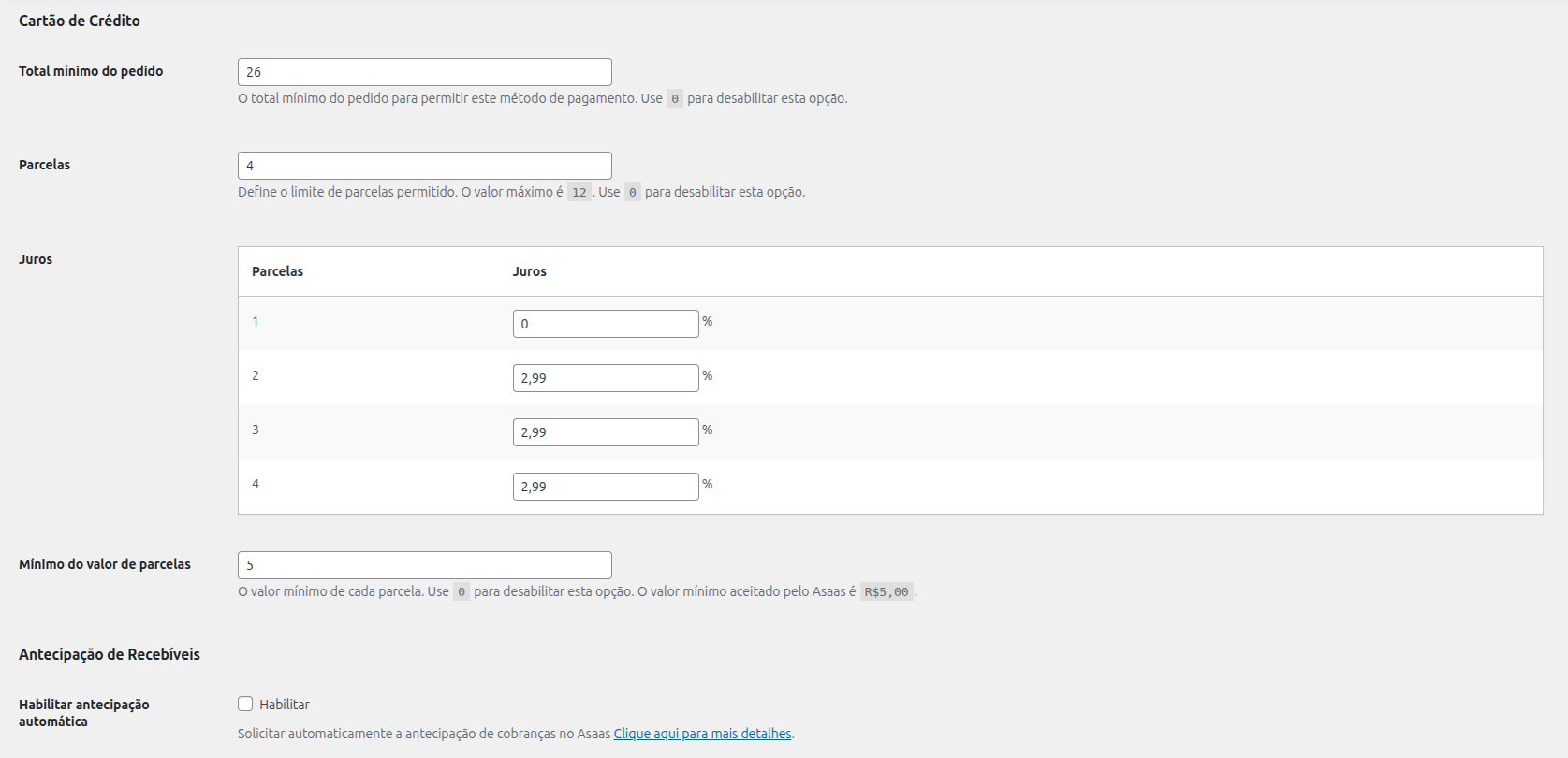 Exemplo de finalização de compra