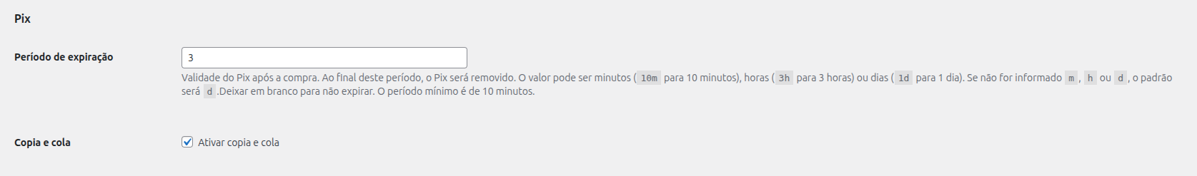 Configurações de cartão de crédito