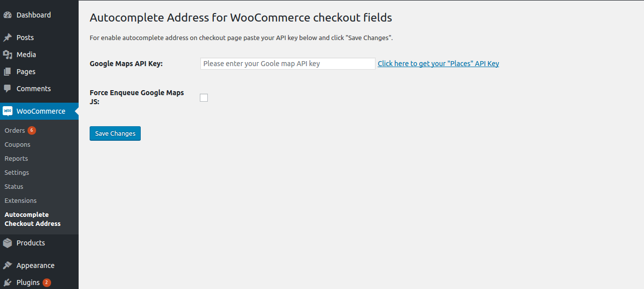 Woocommerce autocomplete checkout address