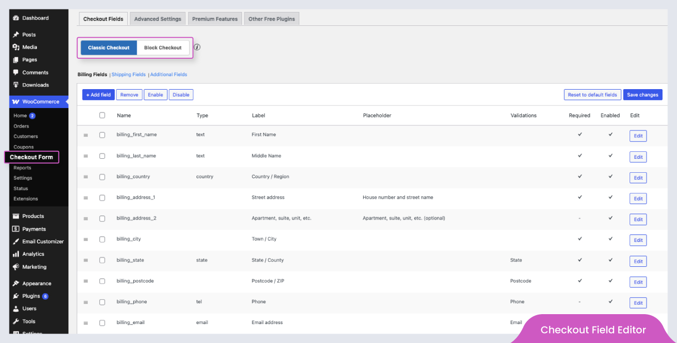 WooCommerce > Checkout Form