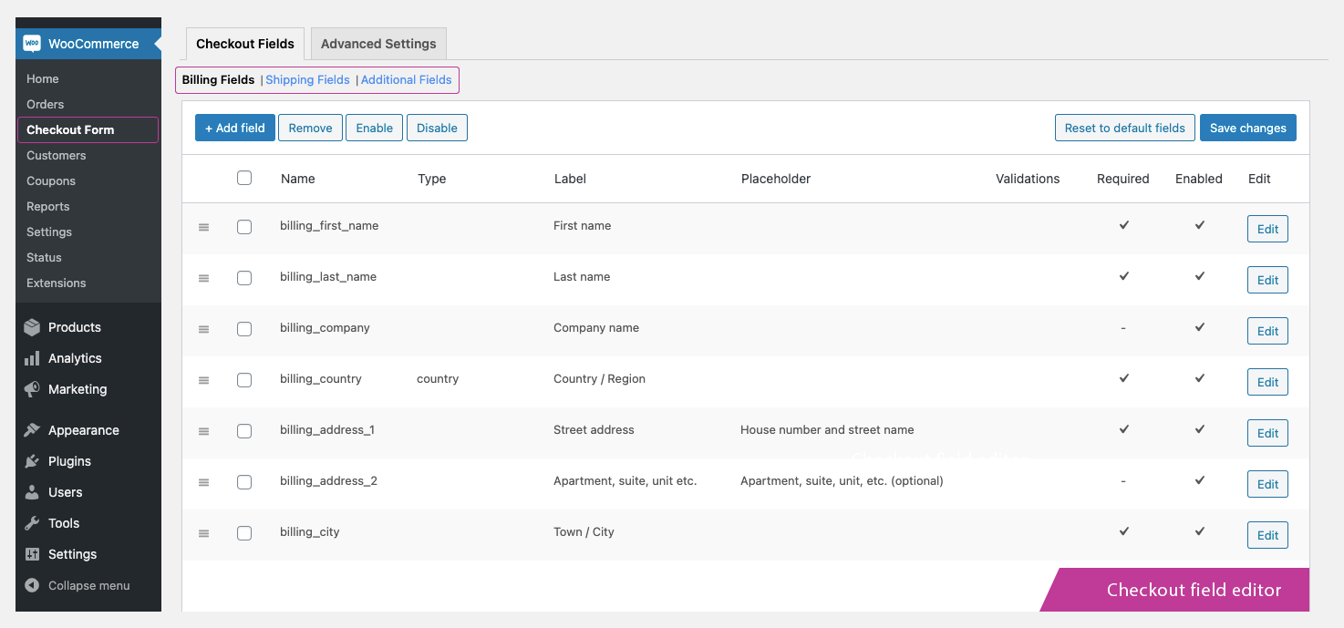 WooCommerce Checkout Field Editor