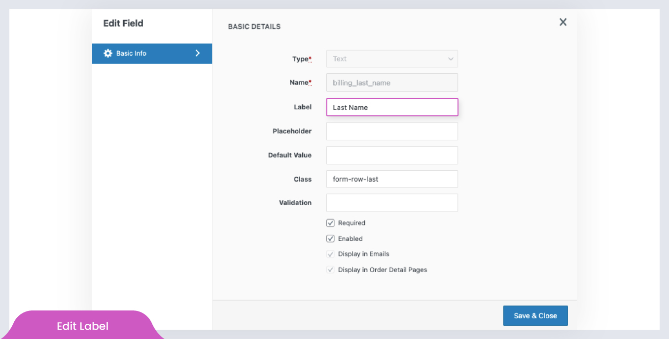Edit field popup form