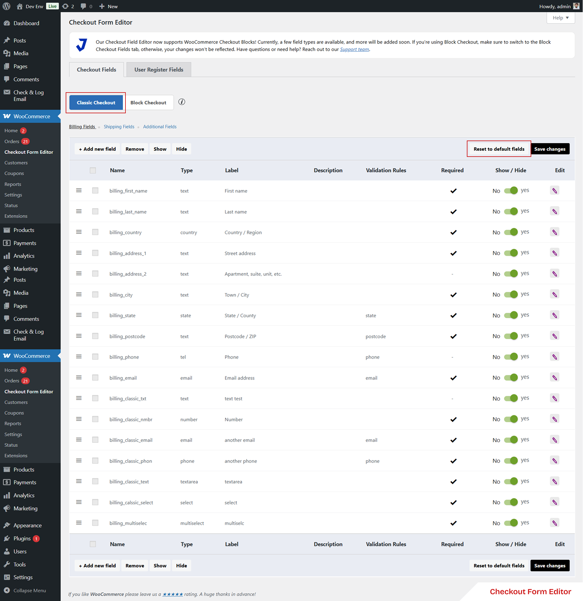 <p>WooCommerce Classic Checkout Editor – manage billing, shipping, additional fields</p>
