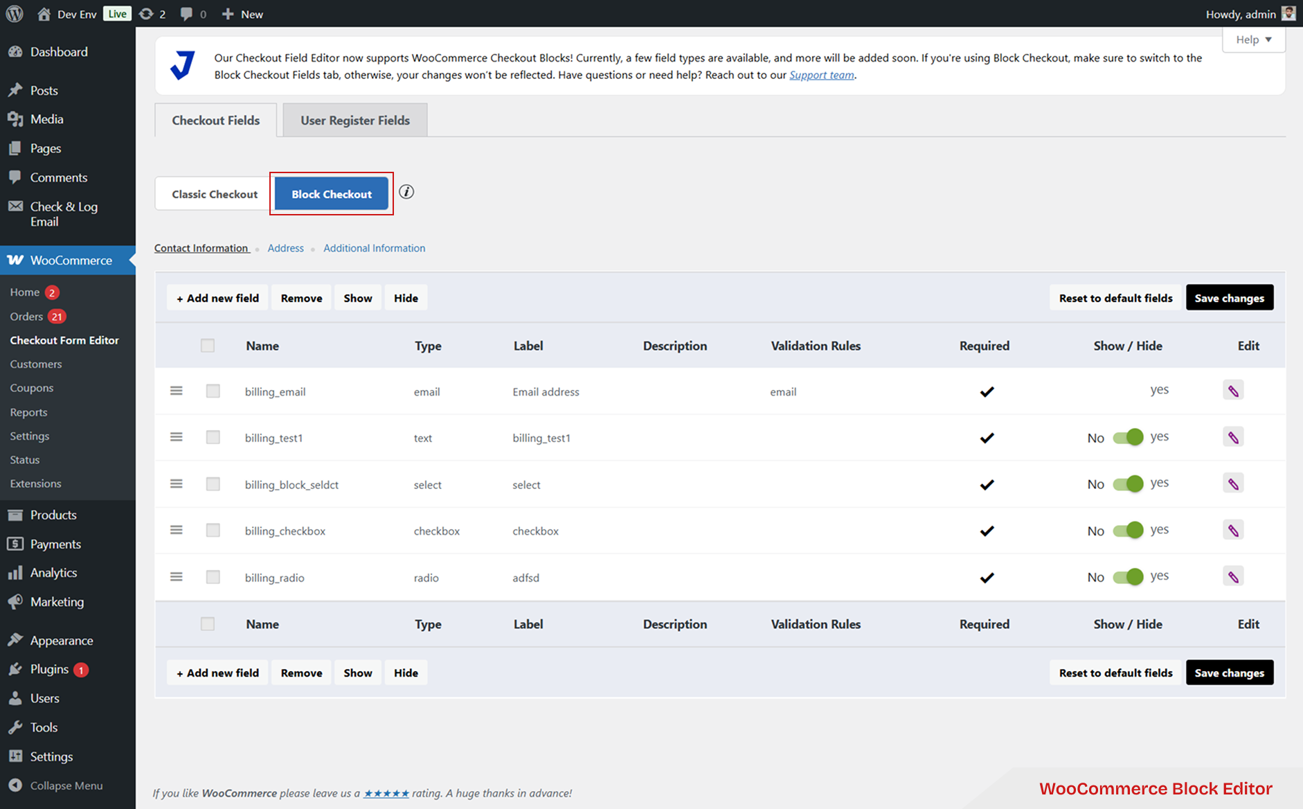 <p>WooCommerce Block Editor – add fields to any block (Contact Information, Adress, Additional Information)</p>