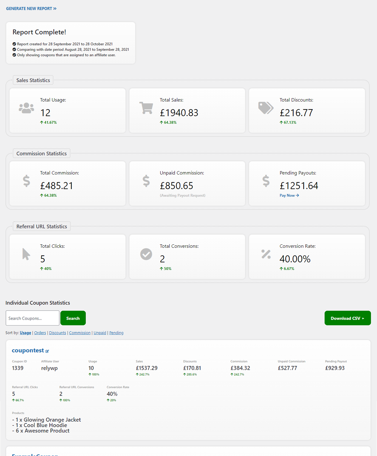 Example of admin reports &amp; analytics.