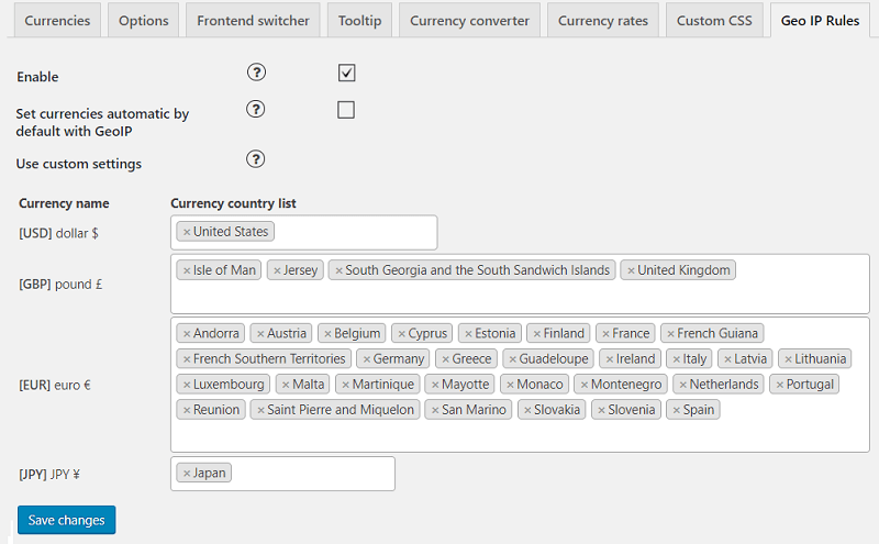 Admin panel. Geo IP Rules