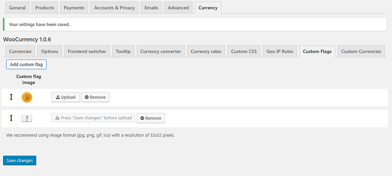 Admin panel. Custom flags