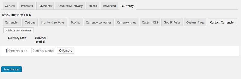 Admin panel. Custom Currencies