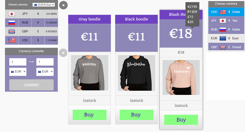 Rates, Switcher and Converter examples on the Shop page