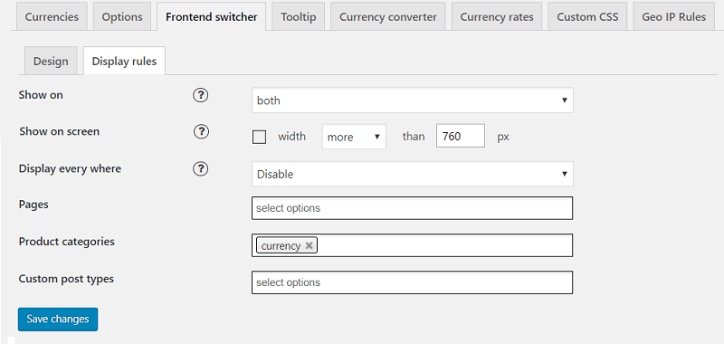 Admin panel. Frontend Switcher Display rules
