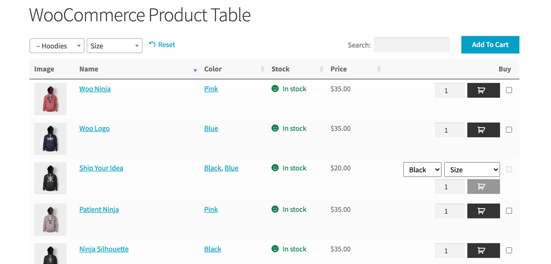 Use with WooCommerce Product Table to create quick one-page order forms.