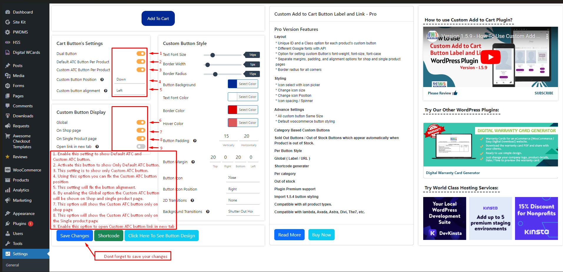 Plugin settings page