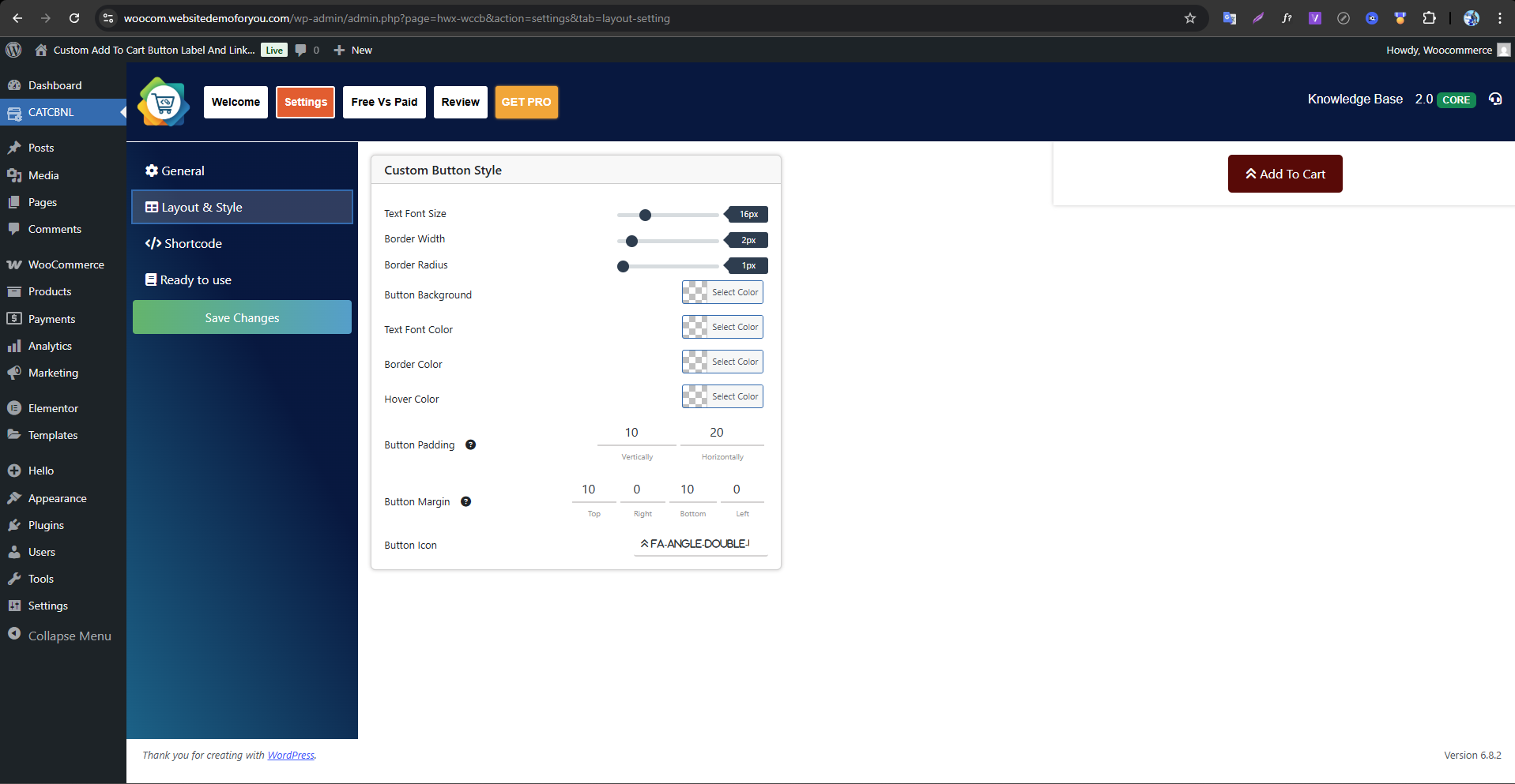Plugin settings Layout & Style