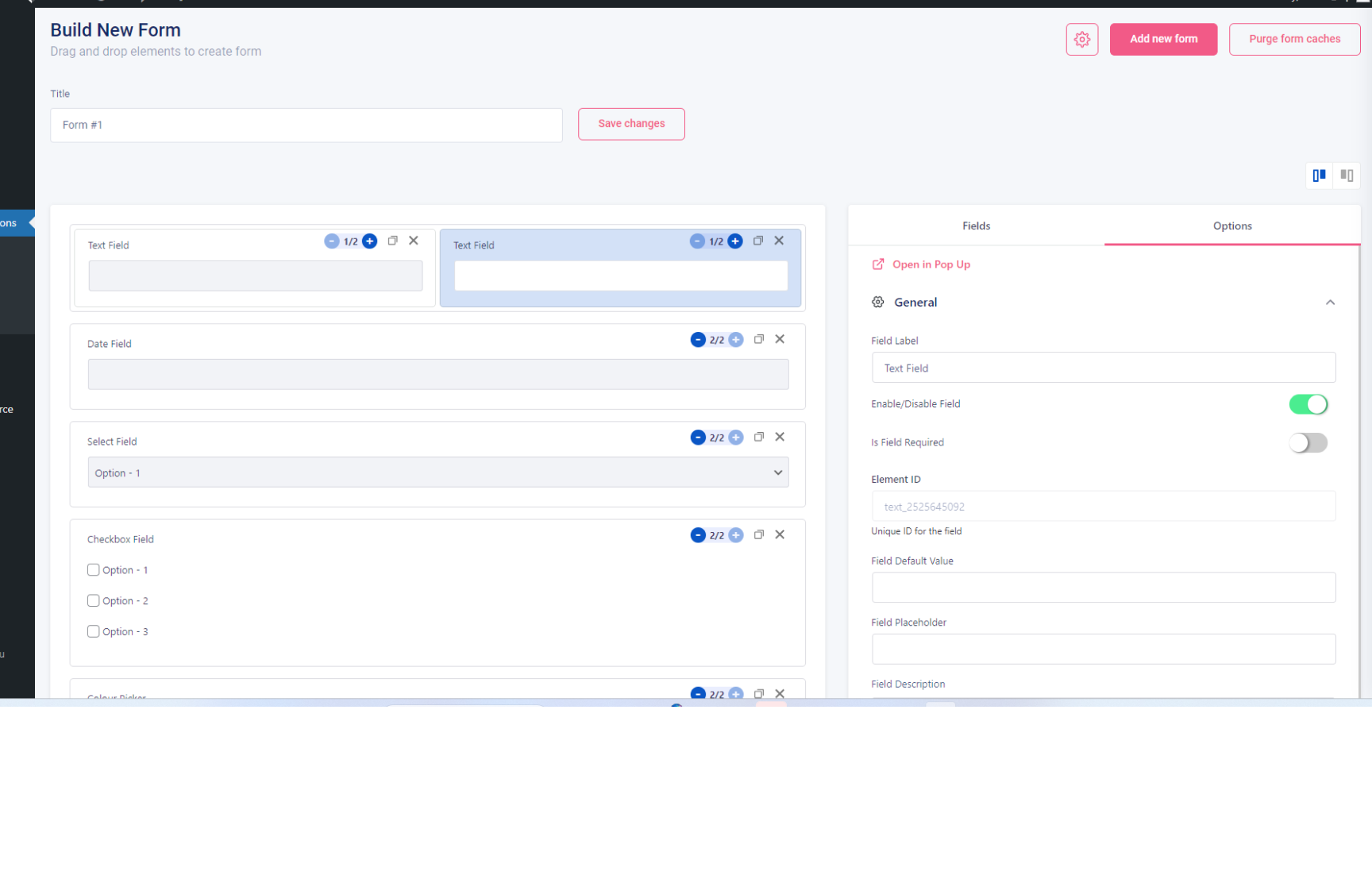 Forms Edit view - Drag & Drop - Backend