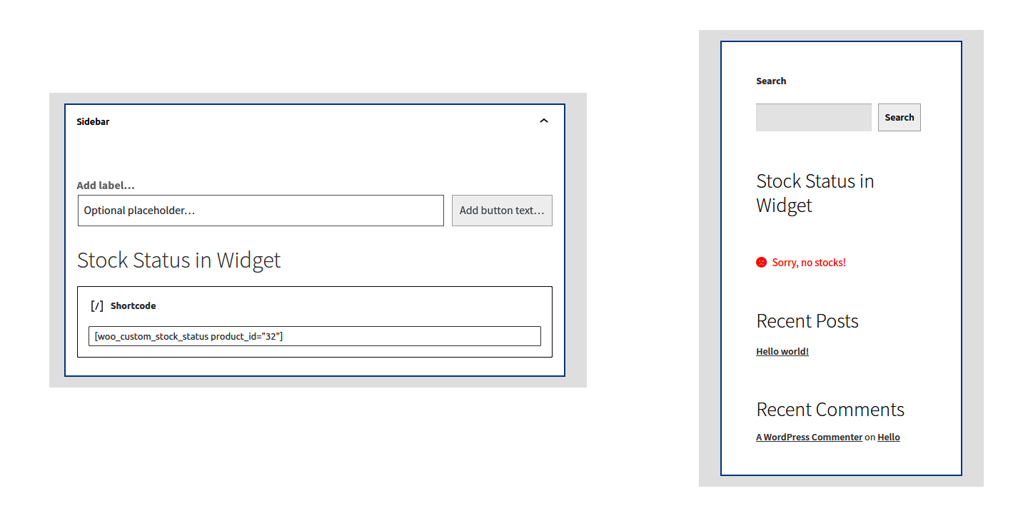 Custom stock status shortcode in widget