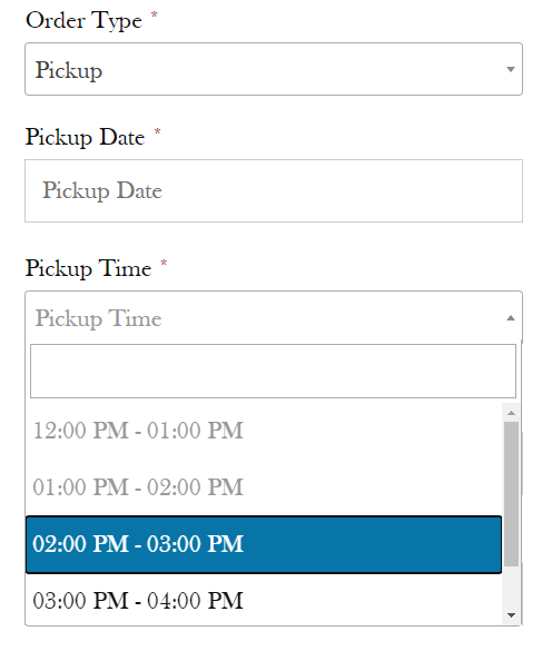 <p>Checkout Page Pickup Time Field View</p>