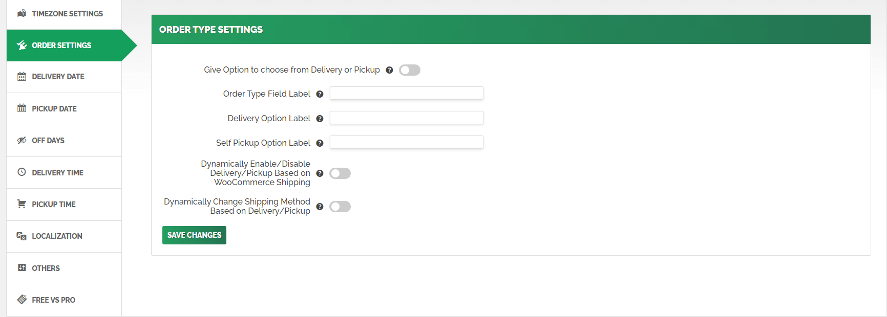 <p>Order Type Settings</p>