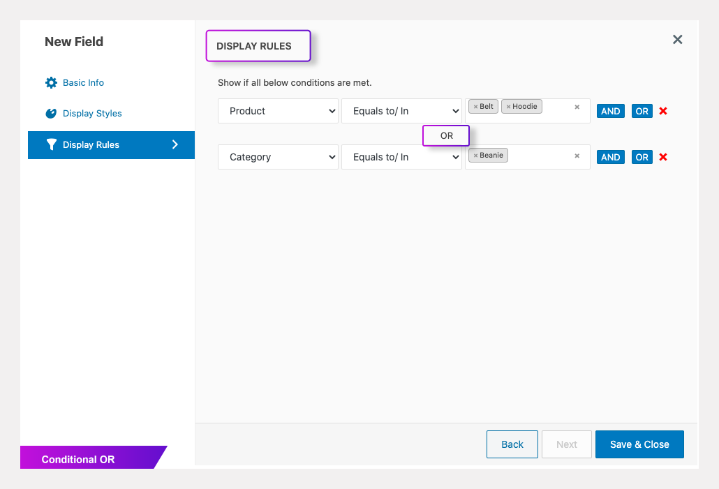 Set multiple conditions with OR operator.